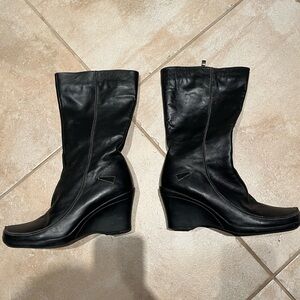 MP Couture Black Leather Wedge Boots